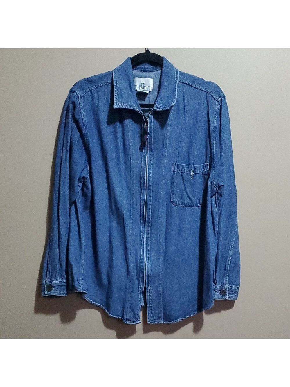 Cotton Ginny Classic Blue Denim Zippered Shirt Jacket Size Large